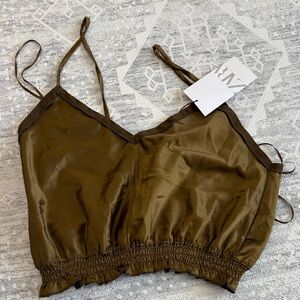 Zara Olive Green Satin Camisole Top